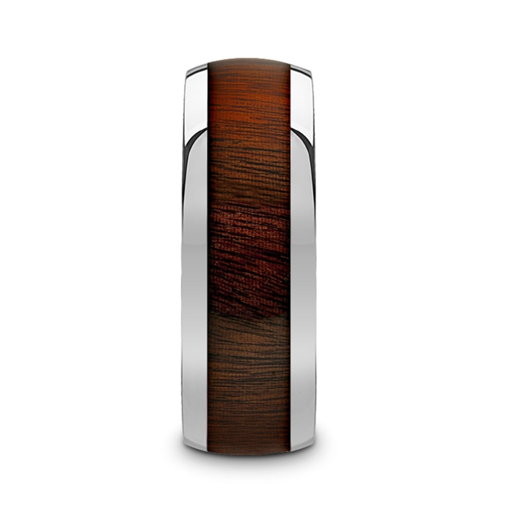 Mens Tungsten Carbide Rosewood Inlay Domed Wedding Ring - Polished Finish Comfort Fit - 8mm Wide - Style name: DALBERG
