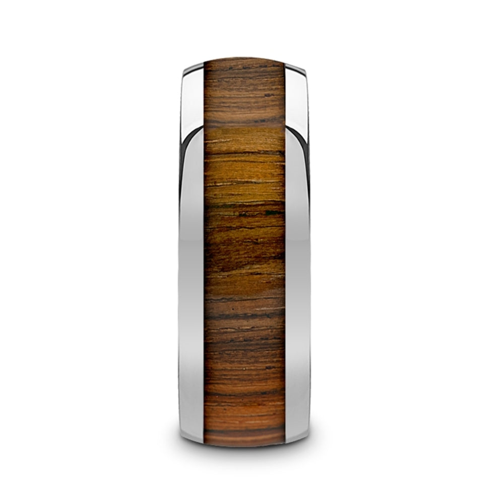 Mens Tungsten Carbide Zebra Wood Inlay Wedding Ring - Polished Domed Comfort Fit - 8mm Wide - Style name: TIGRE