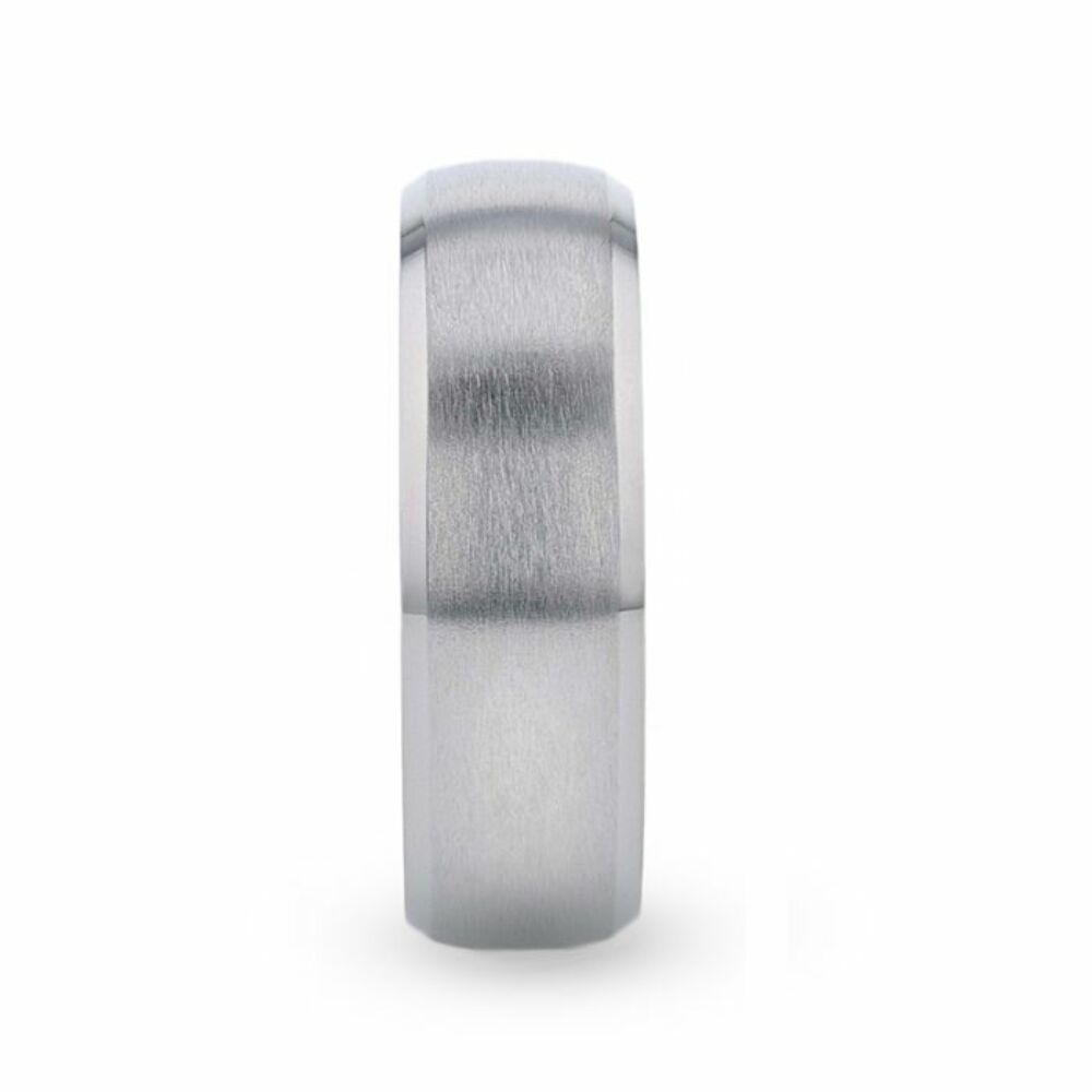 Mens Titanium Chrome-Plated Domed Brushed Center Wedding Ring - Polished Beveled Comfort Fit - 8mm Wide - Style name: DUSTIN