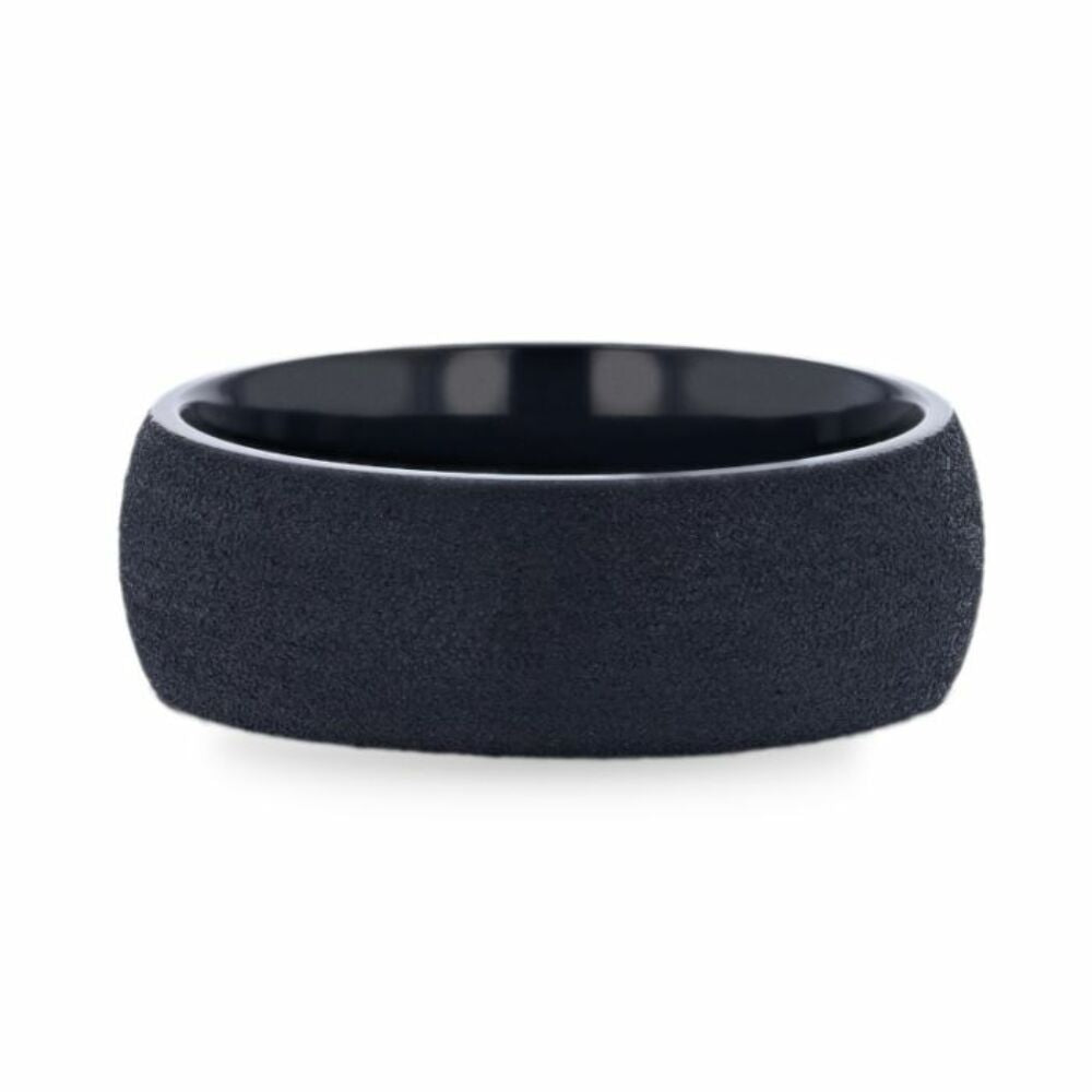Mens Titanium Sand Blasted Finish Black Wedding Ring - Domed Comfort Fit - 8mm Wide - Style name: CIMMERIAN