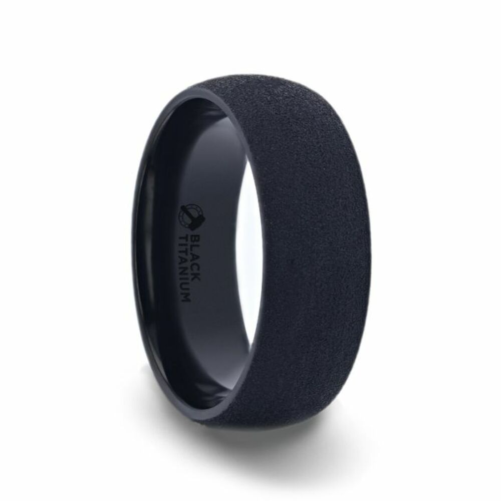 Mens Titanium Sand Blasted Finish Black Wedding Ring - Domed Comfort Fit - 8mm Wide - Style name: CIMMERIAN