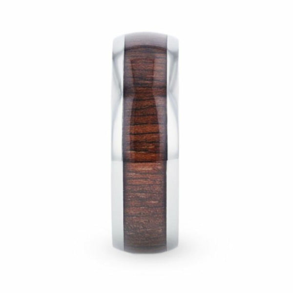 Mens Titanium Black Walnut Wood Inlaid Domed Wedding Ring - Polished Beveled Comfort Fit- 8mm Wide - Style name: CARY