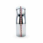 Load image into Gallery viewer, Mens Titanium 14k Rose Gold Braided Inlay Wedding Ring - Polished Domed Comfort Fit - 8mm Wide - Style name: CONDUCTOR
