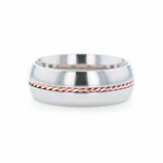 Load image into Gallery viewer, Mens Titanium 14k Rose Gold Braided Inlay Wedding Ring - Polished Domed Comfort Fit - 8mm Wide - Style name: CONDUCTOR
