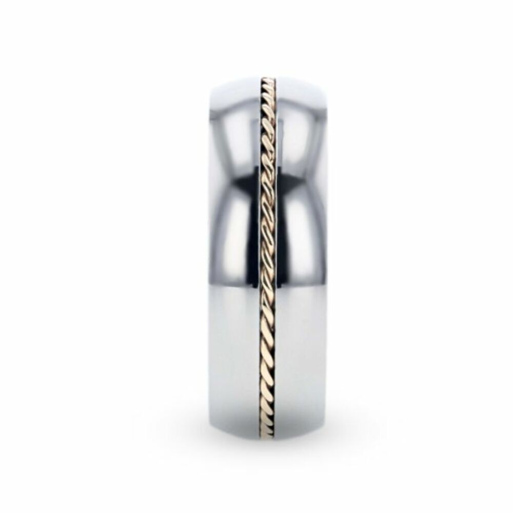 Mens Titanium 14k Yellow Gold Braided Inlay Wedding Ring - Polished Domed Comfort Fit - 8mm Wide - Style name: CHRISTIAN