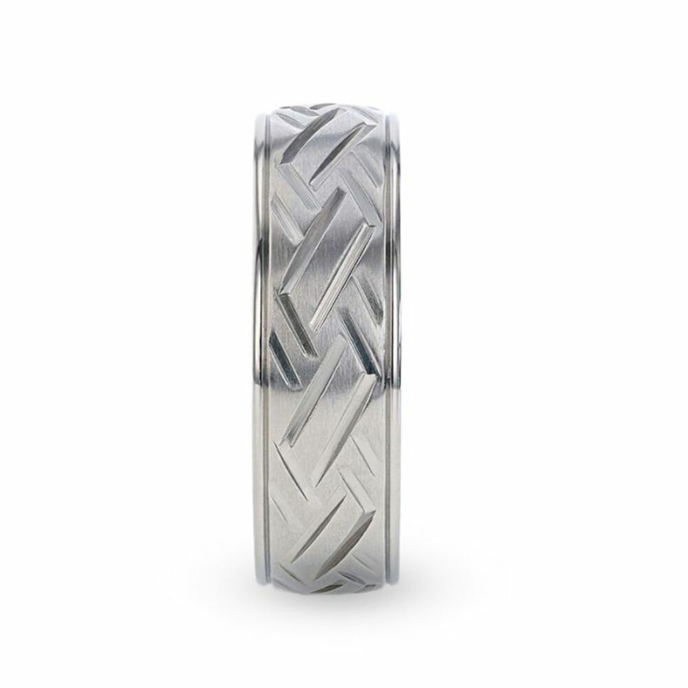 Mens Titanium Woven Pattern Yellow Gold Braided Edges Wedding Ring - Domed Comfort Fit - 8mm Wide - Style name: SATURN