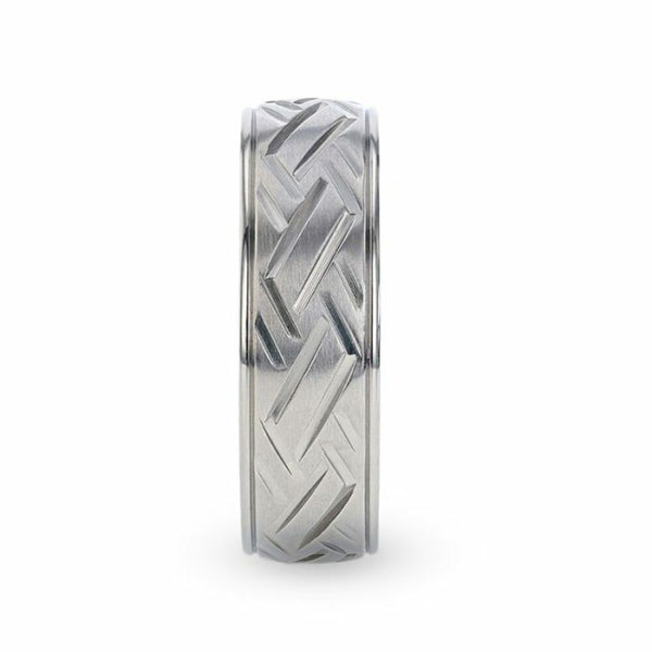 Mens Titanium Woven Pattern Yellow Gold Braided Edges Wedding Ring - Domed Comfort Fit - 8mm Wide - Style name: SATURN