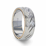 Load image into Gallery viewer, Mens Titanium Woven Pattern Yellow Gold Braided Edges Wedding Ring - Domed Comfort Fit - 8mm Wide - Style name: SATURN

