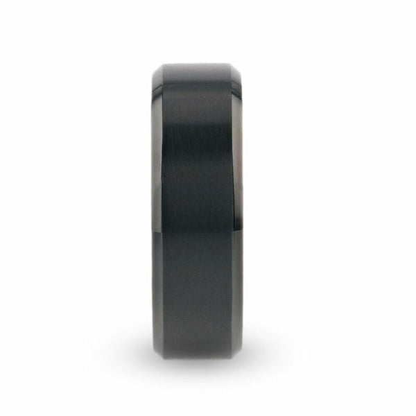 Mens Black Titanium Flat Brushed Yellow Gold Plating Interior Wedding Ring - Polished Beveled Comfort Fit - 8mm Wide - Style name: VELVET