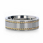 Load image into Gallery viewer, Mens Titanium 14K Yellow Gold Dual Braided Inlay Wedding Ring - Flat Brushed Comfort Fit - 8mm Wide - Style name: FERDINAND
