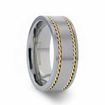 Load image into Gallery viewer, Mens Titanium 14K Yellow Gold Dual Braided Inlay Wedding Ring - Flat Brushed Comfort Fit - 8mm Wide - Style name: FERDINAND
