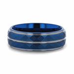 Load image into Gallery viewer, Mens Tungsten Carbide Blue Ion Plated Stepped Edges Wedding Ring - Faceted Center Comfort Fit - 8mm Wide - Style name: CARMEL
