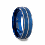 Load image into Gallery viewer, Mens Tungsten Carbide Blue Ion Plated Stepped Edges Wedding Ring - Faceted Center Comfort Fit - 8mm Wide - Style name: CARMEL
