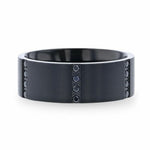 Load image into Gallery viewer, Mens Black Titanium 6 Sets Of Quadruple Black Sapphires In Horizontal Channels Wedding Ring - Flat Brushed Comfort Fit - 8mm Wide - Style name: MYSTERIOUS
