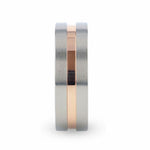 Load image into Gallery viewer, Mens Titanium Rose Gold Plated Groove Center Wedding Ring - Flat Brushed Comfort Fit - 8mm Wide - Style name: MARS
