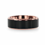 Load image into Gallery viewer, Mens Titanium Rose Gold Plated Flat Brushed Center Black Wedding Ring - Beveled Polished Comfort Fit - 6mm 8mm Wide - Style name: STEPHEN
