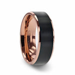 Load image into Gallery viewer, Mens Titanium Rose Gold Plated Flat Brushed Center Black Wedding Ring - Beveled Polished Comfort Fit - 6mm 8mm Wide - Style name: STEPHEN
