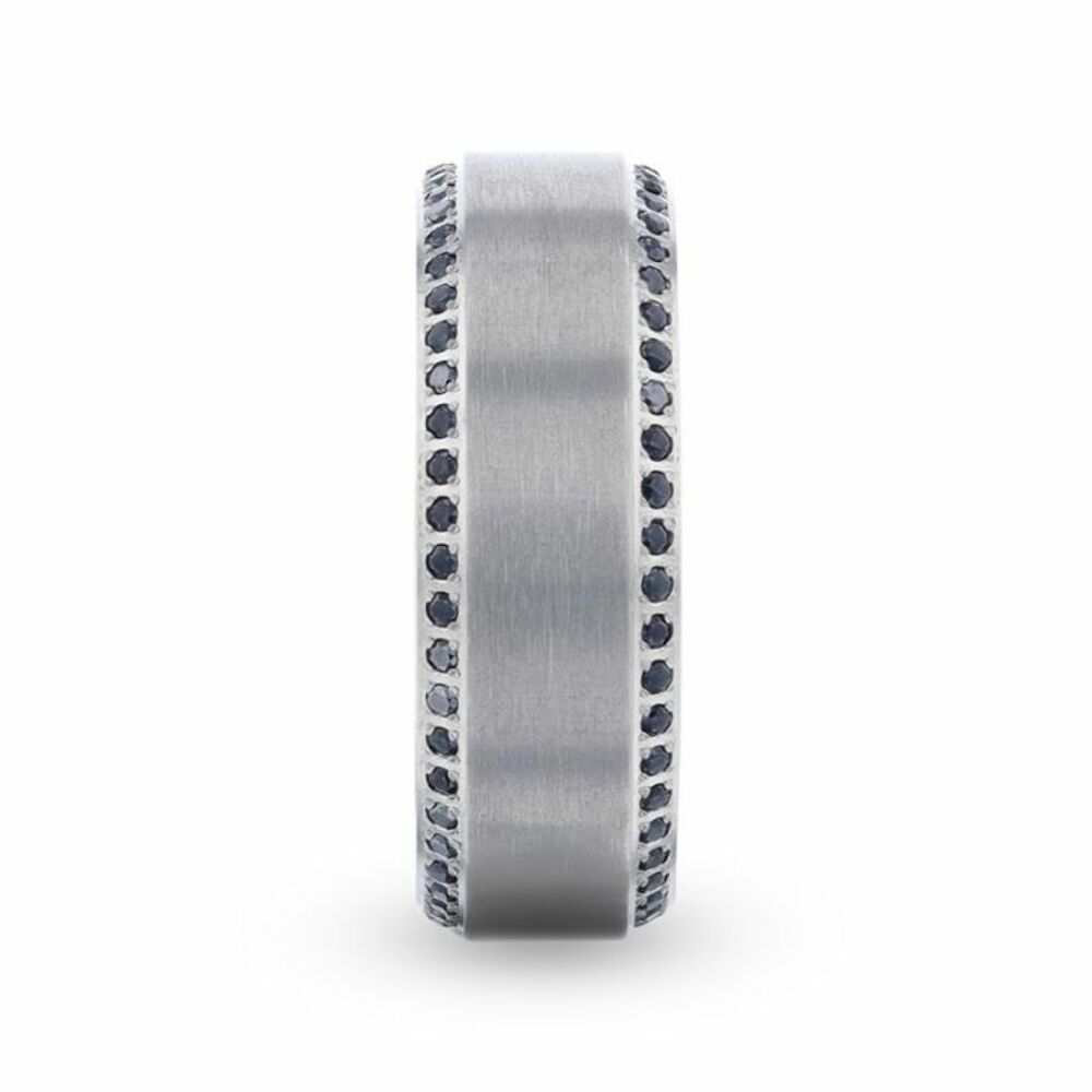Mens Titanium Black Sapphire Polished Beveled Edges Wedding Ring - Flat Brushed Comfort Fit - 8mm Wide - Style name: CHAMPION