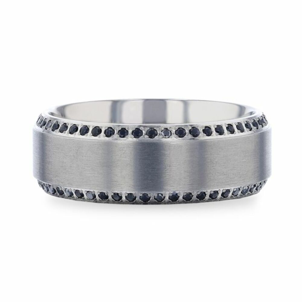 Mens Titanium Black Sapphire Polished Beveled Edges Wedding Ring - Flat Brushed Comfort Fit - 8mm Wide - Style name: CHAMPION