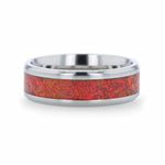 Load image into Gallery viewer, Mens Titanium Red Opal Inlay Wedding Ring - Beveled Comfort Fit - 8mm Wide - Style name: CASSIOPEIA
