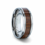 Load image into Gallery viewer, Mens Titanium Teak Wood Inlaid Flat Wedding Ring - Polished Beveled Comfort Fit - 8mm Wide - Style name: TECTON
