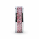 Load image into Gallery viewer, Mens Titanium Pink Carbon Fiber Inlaid Flat Wedding Ring - Beveled Polished Comfort Fit - 8mm Wide - Style name: DOMINIQUE
