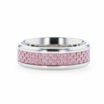 Load image into Gallery viewer, Mens Titanium Pink Carbon Fiber Inlaid Flat Wedding Ring - Beveled Polished Comfort Fit - 8mm Wide - Style name: DOMINIQUE
