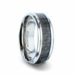 Load image into Gallery viewer, Mens Titanium Dark Deer Antler Inlaid Flat Wedding Ring - Polished Beveled Comfort Fit - 8mm Wide - Style name: MELANISTIC
