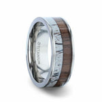 Load image into Gallery viewer, Mens Titanium Deer Antler Black Walnut Wood Inlay Wedding Ring - Flat Polished Comfort Fit - 8mm Wide - Style name: DARBY
