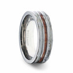 Load image into Gallery viewer, Mens Wood Inlaid Titanium White Double Deer Antler Edges Wedding Ring - Flat Polished Comfort Fit - 8mm Wide - Style name: TRIPOLI
