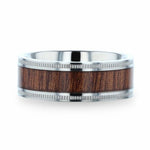 Load image into Gallery viewer, Mens Titanium Koa Wood Inlaid Milgrain Edges Wedding Ring - Polished Comfort Fit - 8mm Wide - Style name: MOCHA
