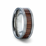 Load image into Gallery viewer, Mens Titanium Koa Wood Inlaid Milgrain Edges Wedding Ring - Polished Comfort Fit - 8mm Wide - Style name: MOCHA
