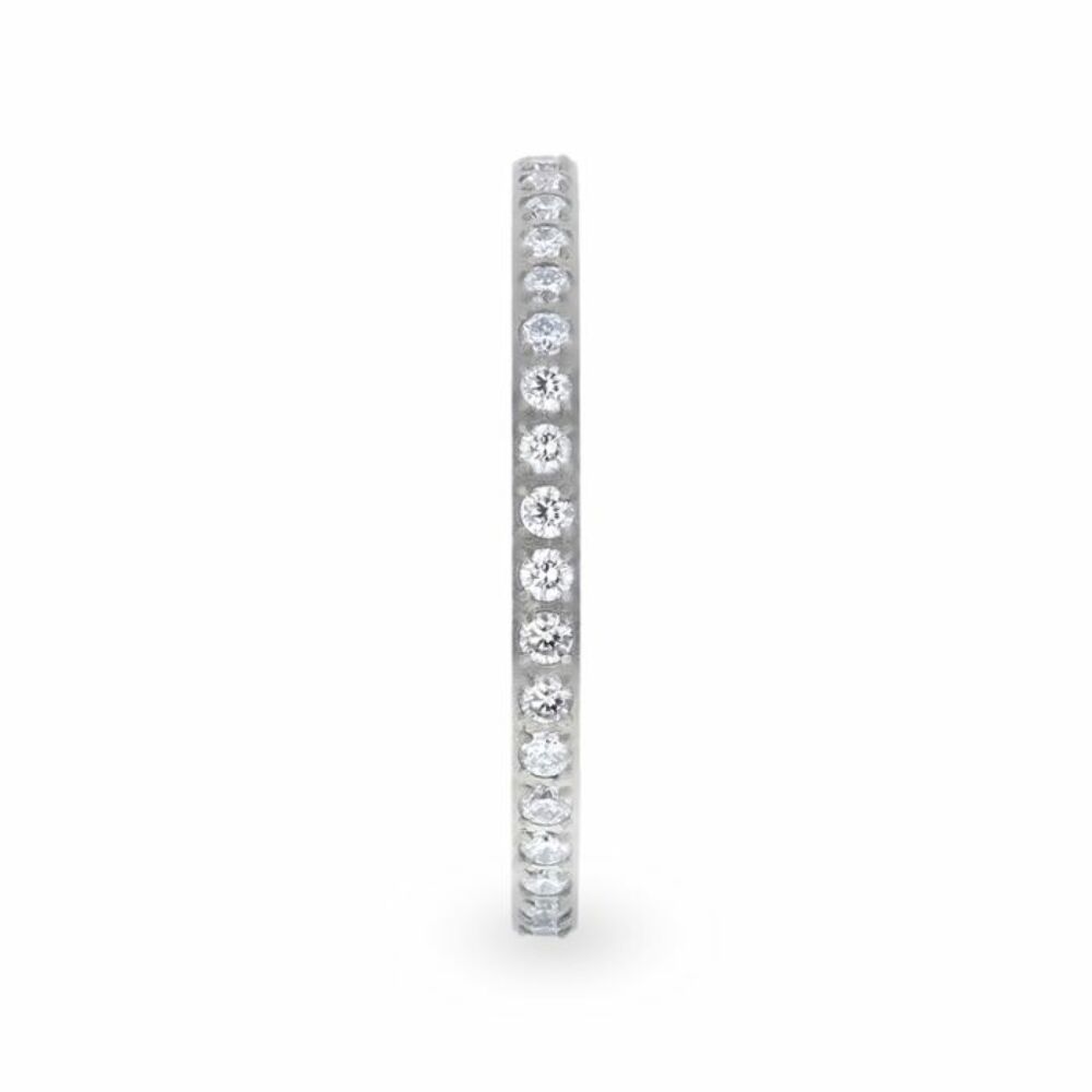 Womens Titanium Lab-Created White Diamonds Setting Eternity Wedding Ring - Flat Polished Comfort Fit - 2mm Wide - Style name: EMILIA