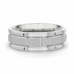 Load image into Gallery viewer, Mens Titanium Alternating Grooves Horizontal Etched Finish Wedding Ring - Beveled Polished Comfort Fit - 8mm Wide - Style name: WARRICK
