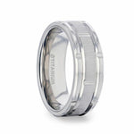 Load image into Gallery viewer, Mens Titanium Alternating Grooves Horizontal Etched Finish Wedding Ring - Beveled Polished Comfort Fit - 8mm Wide - Style name: WARRICK
