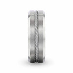 Load image into Gallery viewer, Mens Titanium Steel Cable Inlaid Brushed Center Wedding Ring - Polished Beveled Comfort Fit - 8mm Wide - Style name: ALBERT
