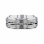 Load image into Gallery viewer, Mens Titanium Steel Cable Inlaid Brushed Center Wedding Ring - Polished Beveled Comfort Fit - 8mm Wide - Style name: ALBERT
