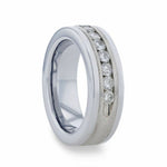 Load image into Gallery viewer, Mens Tungsten Carbide Flat Satin Finished Silver Inlay Channel Set Diamonds Wedding Ring - 8mm Wide - Style name: HOLDEN
