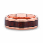 Load image into Gallery viewer, Mens Tungsten Rose Gold Plated Koa Wood Inlaid Wedding Ring - Polished Beveled Comfort Fit - 8mm Wide - Style name: DYLAN
