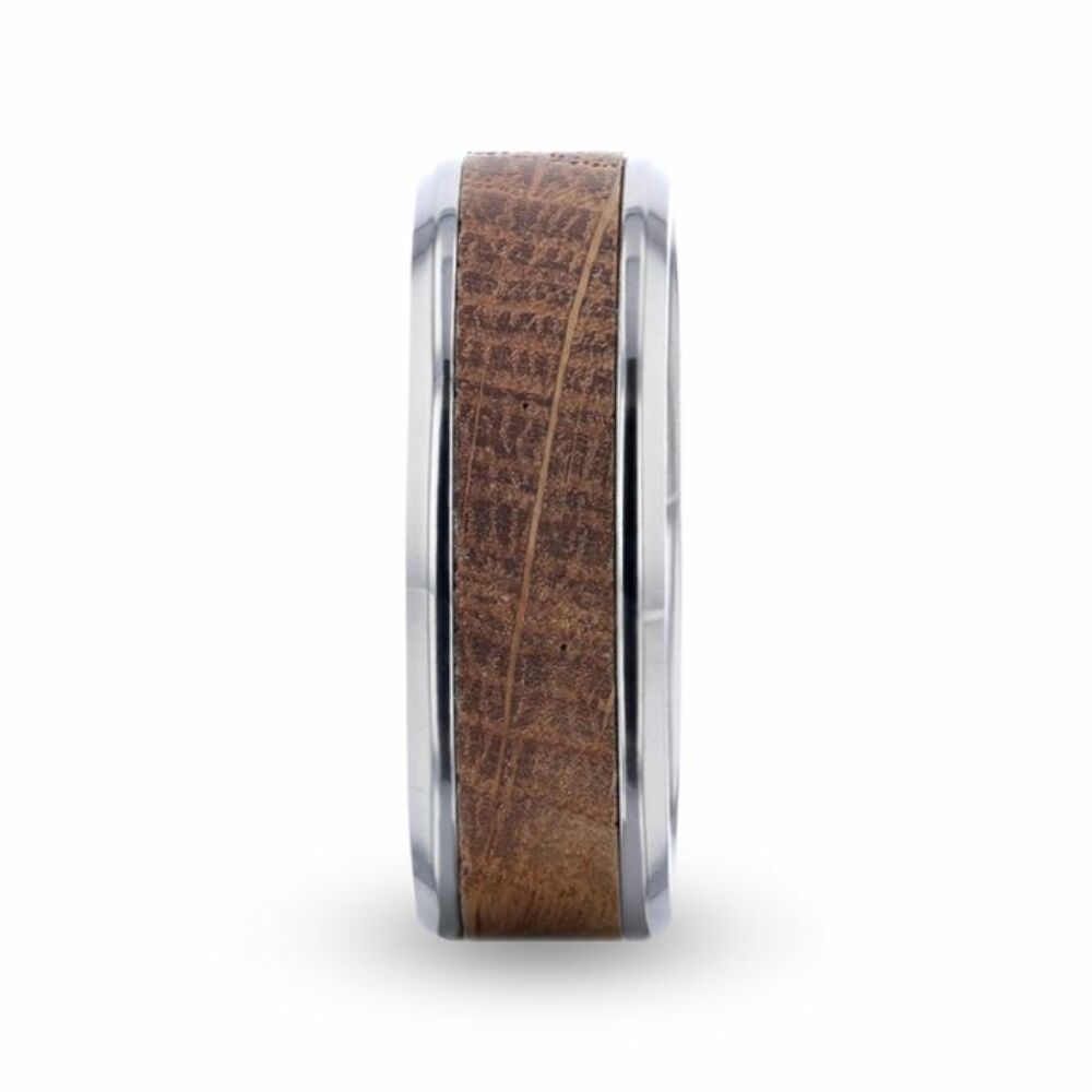 Mens Titanium Genuine Whiskey Barrel Inlaid Wedding Ring - Polished Beveled Comfort Fit - 8mm Wide - Style name: CASK
