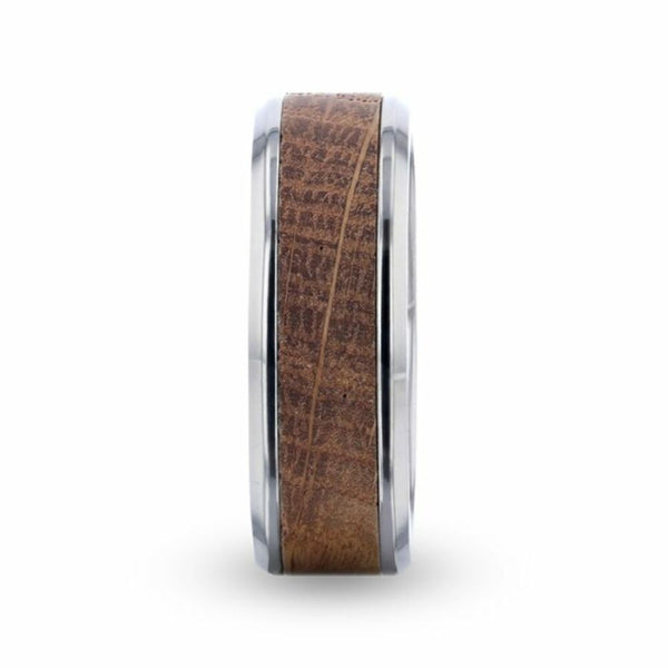Mens Titanium Genuine Whiskey Barrel Inlaid Wedding Ring - Polished Beveled Comfort Fit - 8mm Wide - Style name: CASK