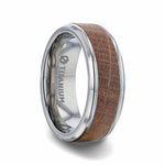 Load image into Gallery viewer, Mens Titanium Genuine Whiskey Barrel Inlaid Wedding Ring - Polished Beveled Comfort Fit - 8mm Wide - Style name: CASK
