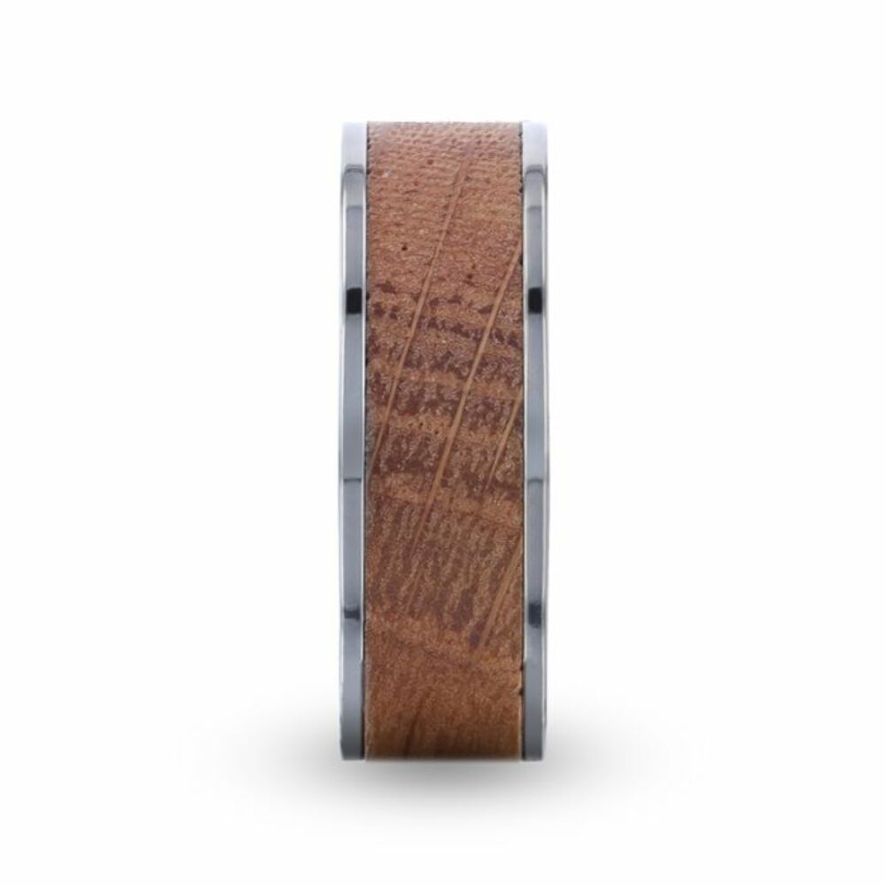 Mens Titanium Whiskey Barrel Inlaid Made From Genuine Whiskey Barrels Wedding Ring - Flat Polished Comfort Fit - 8mm Wide - Style name: STILL