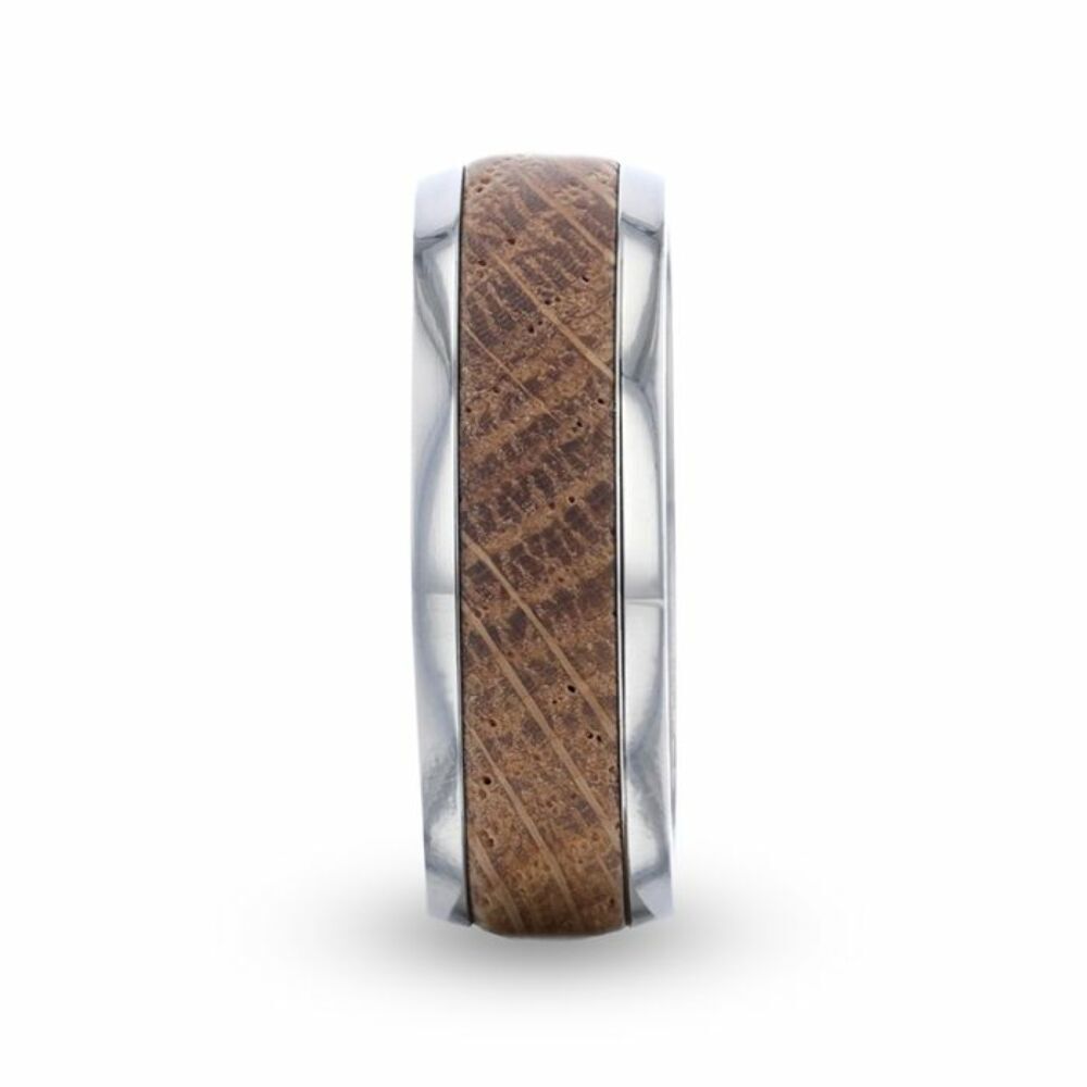 Mens Titanium Whiskey Barrel Inlaid Made From Genuine Whiskey Barrels - 8mm Wide - Style name: STAVE