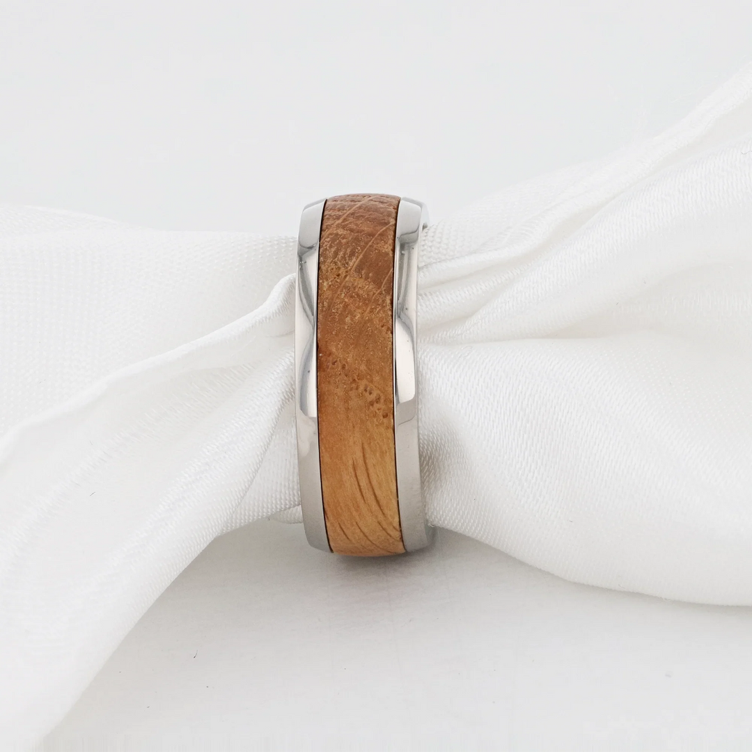 Mens Titanium Whiskey Barrel Inlaid Made From Genuine Whiskey Barrels - 8mm Wide - Style name: STAVE