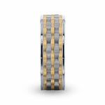 Load image into Gallery viewer, Mens Titanium Wavy Gold And Gunmetal Texture Pattern Inlaid Wedding Ring - Flat Polished Comfort Fit - 8mm Wide - Style name: MONTROSE
