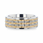 Load image into Gallery viewer, Mens Titanium Wavy Gold And Gunmetal Texture Pattern Inlaid Wedding Ring - Flat Polished Comfort Fit - 8mm Wide - Style name: MONTROSE
