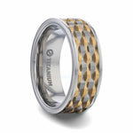 Load image into Gallery viewer, Mens Titanium Wavy Gold And Gunmetal Texture Pattern Inlaid Wedding Ring - Flat Polished Comfort Fit - 8mm Wide - Style name: MONTROSE
