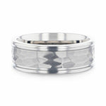 Load image into Gallery viewer, Mens White Titanium Hammered Finish Center Dual Offset Grooves Wedding Ring - Polished Comfort Fit - 8mm Wide - Style name: WILLIAM
