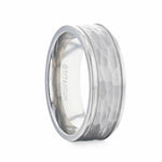 Load image into Gallery viewer, Mens White Titanium Hammered Finish Center Dual Offset Grooves Wedding Ring - Polished Comfort Fit - 8mm Wide - Style name: WILLIAM
